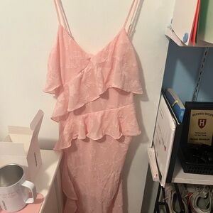 Pink Ruffled Spaghetti Strap Dress